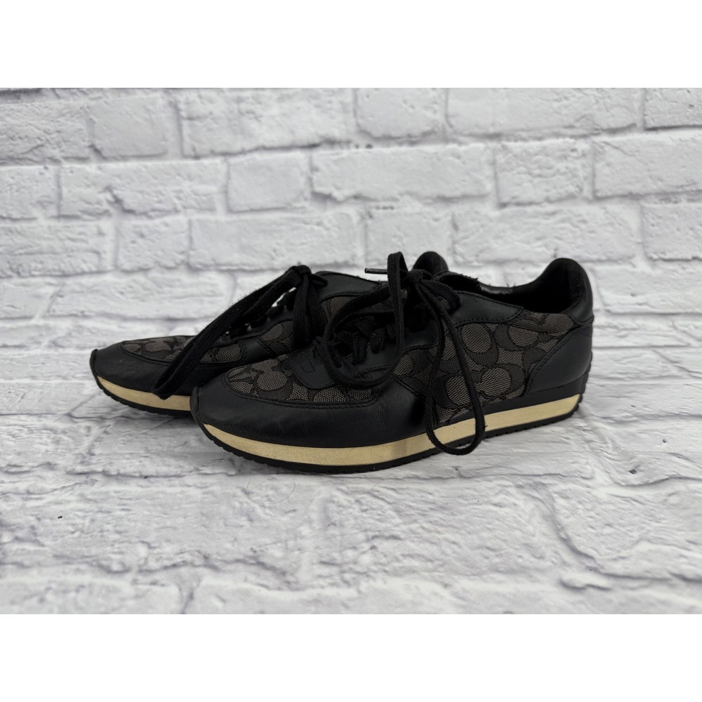 Coach Signature C Print Black Lace Up Fashion Sneakers Shoes Women's Size 7.5B